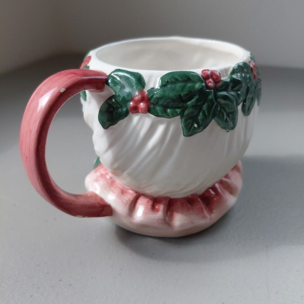 VTG Japan Mr & Mrs. Santa Claus Mug Cup Large Christmas 3D RARE Holly Ceramic - Picture 11 of 16